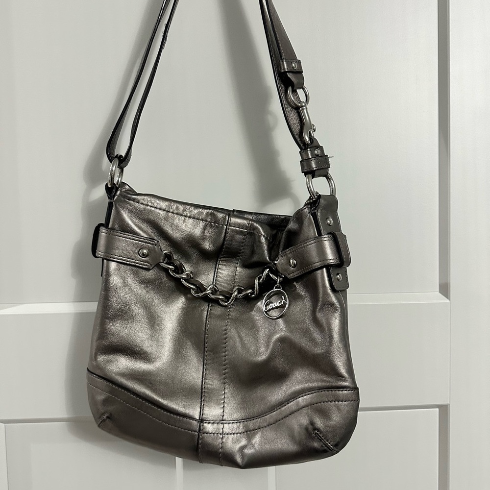 Coach Metallic Gray Leather Shoulder Bag